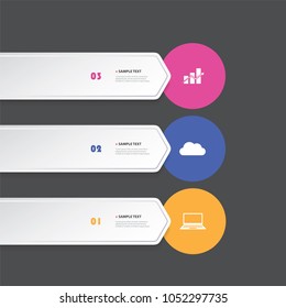 Colorful Modern Style Infographics Design - Horizontal Arrow Shaped Numbered List Items with Icons