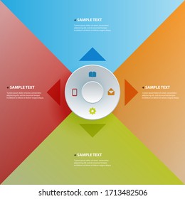 Colorful Modern Style Infographics Design - Minimalist Geometric Shapes with Icons, Layout Divided to Four Sections
