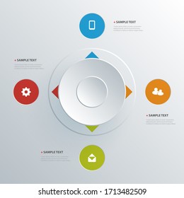 Colorful Modern Style Infographics Design - Minimalist Geometric Shapes with Icons, Layout Divided to Four Sections
