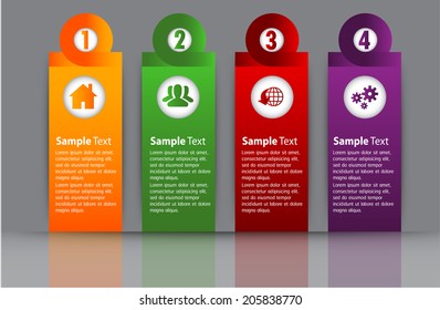 colorful modern text box template for website and graphic, numbers, icon. 