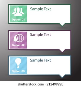 colorful modern text box template for website and graphic, numbers, icon. 