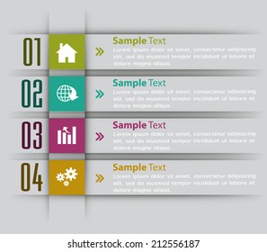 colorful modern text box template for website and graphic, numbers, icon. 