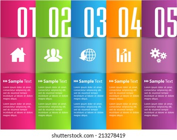colorful modern text box template for website and graphic, numbers, icon. 