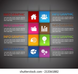 colorful modern text box template for website and graphic, numbers, icon. 