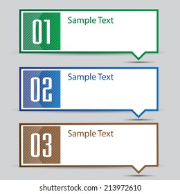 colorful modern text box template for website and graphic, numbers, icon. 