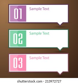 colorful modern text box template for website and graphic, numbers, icon. 