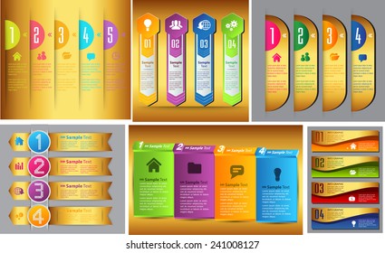 colorful modern text box template for website computer graphic and internet, numbers. Set of color frames for text or quotes. brochure. many, various. gold