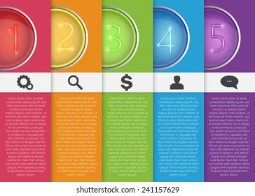 Colorful Modern Text Box Template, Colorful Glowing Circle Options with Number on Color Background, Business Icon and Text Information Design. Vector Illustration.