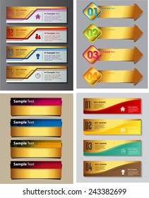 colorful modern text box template for website computer graphic and internet, numbers. Set of color frames for text or quotes. brochure. many, various. gold