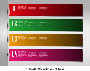 colorful modern text box template for website computer graphic technology and internet, numbers. notebook. paper. book