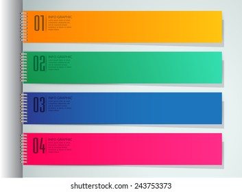colorful modern text box template for website computer graphic technology and internet, numbers. notebook. paper. book