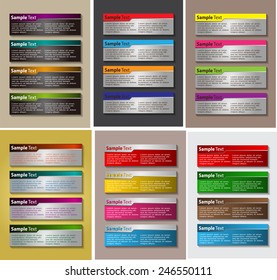 colorful modern text box template for website computer graphic and internet, numbers. Set of color frames for text or quotes. brochure. many, various