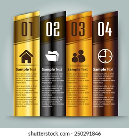 colorful modern text box template for website computer graphic and internet, numbers. gold silver black