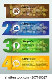colorful modern text box for website graphic and business, numbers, bokeh defocused colorful lights background. 