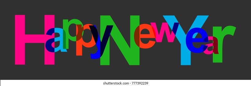 Colorful modern text Happy New Year, celebration greeting card, vector art