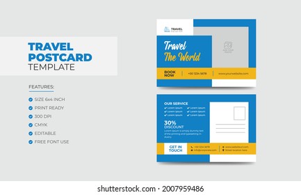 Colorful Modern Travel and Vacation Postcard Design Template