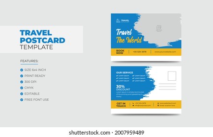 Colorful Modern Travel and Vacation Postcard Design Template