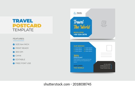 Colorful Modern Travel and Vacation Postcard Design Template