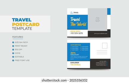 Colorful Modern Travel and Vacation Postcard Design Template
