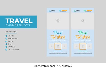 Colorful Modern Travel and Vacation Rack Card or Dl Flyer Design Template. Tour Poster Leaflet Template 