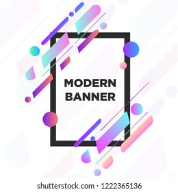 Colorful modern vector banner with frame, gradient lines and bubbles.