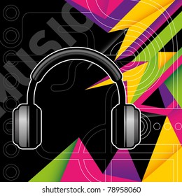 Colorful modish layout with headphones. Vector illustration.