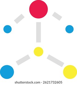 Colorful molecular structure with red, blue, and yellow circles connected by gray lines, representing atoms and bonds in a simplified chemistry diagram.