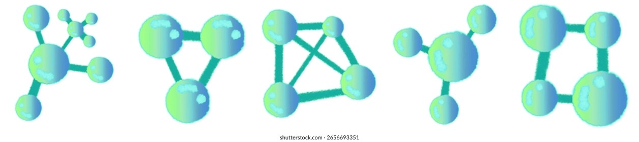 Colorful Molecule Vector Set – Cute Science Clipart for Kids Education and Decoration