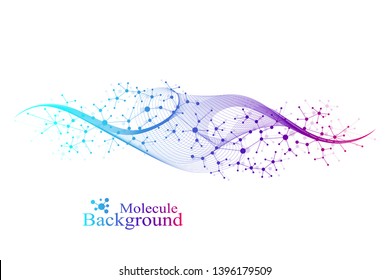 Colorful molecules background. DNA helix, DNA strand, DNA Test. Molecule or atom, neurons. Abstract structure for science or medical background, banner. Scientific vector illustration