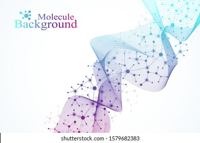 Colorful molecules background. DNA helix, DNA strand, DNA Test. Molecule or atom, neurons. Abstract structure for science or medical background, banner. Scientific molecular vector illustration