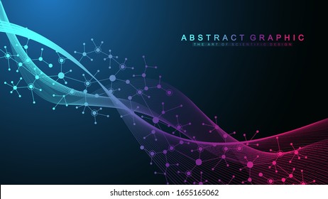 Colorful molecules background. DNA helix, DNA strand, DNA Test. Molecule or atom, neurons. Abstract structure for science or medical background, banner. Scientific molecular vector illustration.