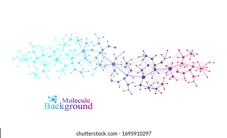 Colorful molecules background. DNA helix, DNA strand, DNA Test. Molecule or atom, neurons. Abstract structure for science or medical background, banner. Scientific molecular vector illustration.