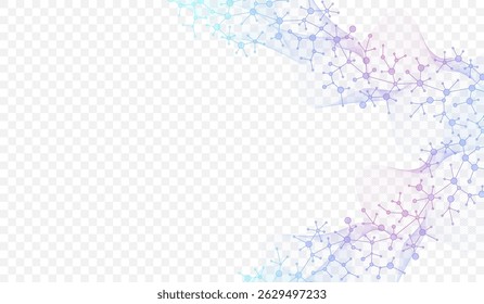 Colorful molecules background with DNA helix, DNA strand, DNA Test. Molecule or atom, neurons. Abstract structure for science, healthcare or medical background, banner. Scientific vector illustration