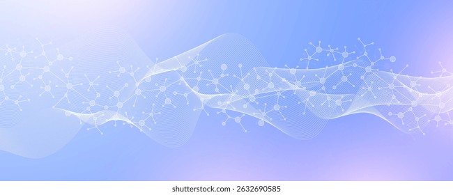 Colorful molecules background with DNA helix, DNA strand, DNA Test. Molecule or atom, neurons. Abstract structure for science, healthcare or medical background, banner. Scientific vector illustration
