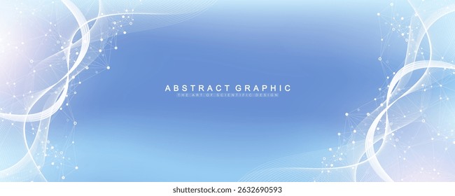 Colorful molecules background with DNA helix, DNA strand, DNA Test. Molecule or atom, neurons. Abstract structure for science, healthcare or medical background, banner. Scientific vector illustration