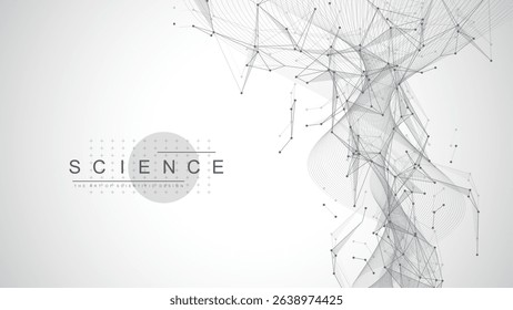 Colorful molecules background with DNA helix, DNA strand, DNA Test. Molecule or atom, neurons. Abstract structure for science, healthcare or medical background, banner. Scientific vector illustration.