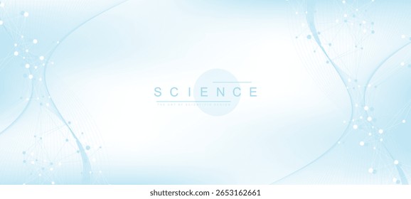 Colorful molecules background with DNA helix, DNA strand, DNA Test. Molecule or atom, neurons. Abstract structure for science, healthcare or medical background, banner. Scientific vector illustration.