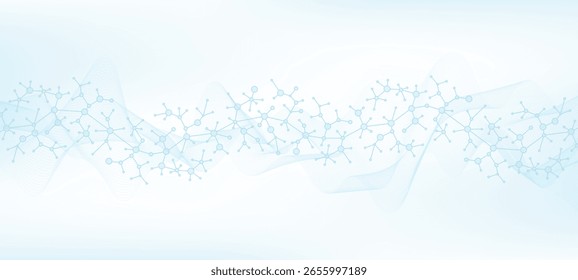 Colorful molecules background with DNA helix, DNA strand, DNA Test. Molecule or atom, neurons. Abstract structure for science, healthcare or medical background, banner. Scientific vector illustration