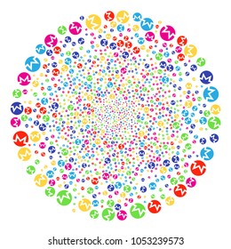 Colorful Monero Currency sparked round cluster. Vector round cluster salute done from randomized monero currency elements. Multi Colored Vector abstraction.