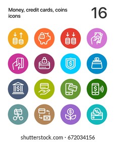 Colorful Money, credit cards, coins icons for web and mobile design pack 3