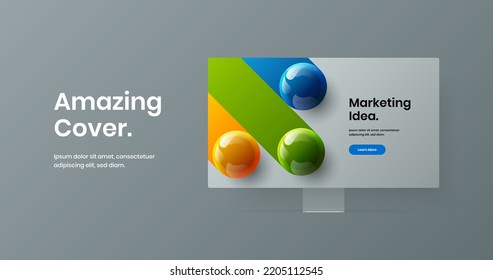 Colorful monitor mockup landing page concept. Vivid website screen design vector layout.