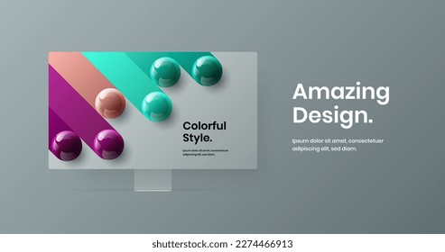 Colorful monitor mockup web banner concept. Vivid site screen vector design illustration.