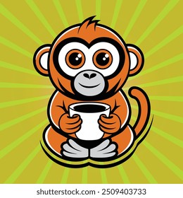 colorful monkey has cup in hand