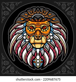 Colorful monkey head mandala arts isolated on black background