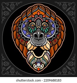 Colorful monkey head mandala arts isolated on black background