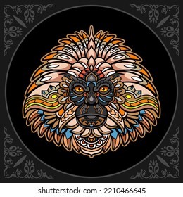 Colorful monkey head mandala arts isolated on black background