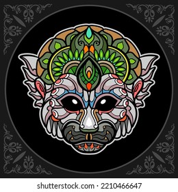Colorful monkey head mandala arts isolated on black background