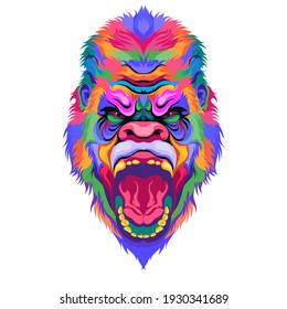 colorful monkey head on white background