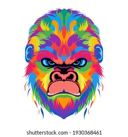 colorful monkey head on white background