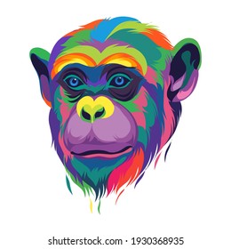 colorful monkey head on white background